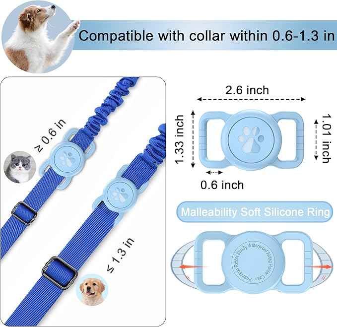 Dog Airtag Holder, Waterproof Airtag Holder for Dog Collar, Fit Most of Collar Widths, Silicone Full Body Covered Anti-Lost Protective Air Tag Case, Ease of Installation, 1 Pack Light Blue