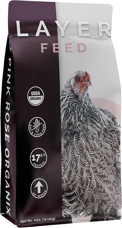 Layer Pellet Feed, 40lbs - Non-GMO, High-Protein Poultry Feed for Healthy Hens & Nutritious Eggs, 17.5% Protein - USDA Certified Organic Blend, Soy & Corn-Free