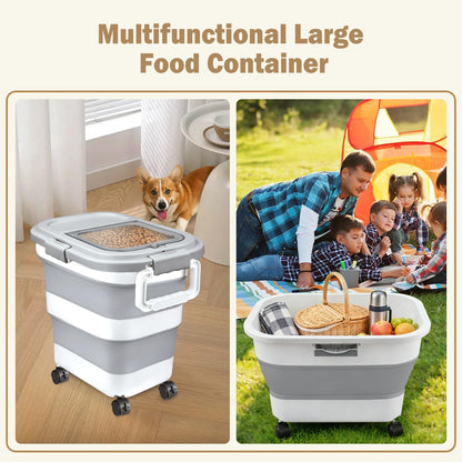 Rice Storage Container, Collapsible Airtight Food Storage Containers 6-20 Lbs, Rice Dispenser Bin with Cup and Scoop for Flour Cereal Pasta Grain, Cat Bird Pet Dog Food Storage Container