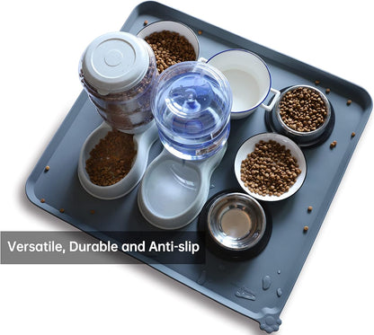 Hoki Found XX-Large Silicone Pet Feeding Mats - Non Slip Cat Dog Bowl Mats - Waterproof, Gray (28'' x 26'')