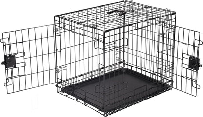Amazon Basics Durable,Foldable Metal Wire Dog Crate with Tray, Double Door, Divider, 24 x 18 x 20 in, Black