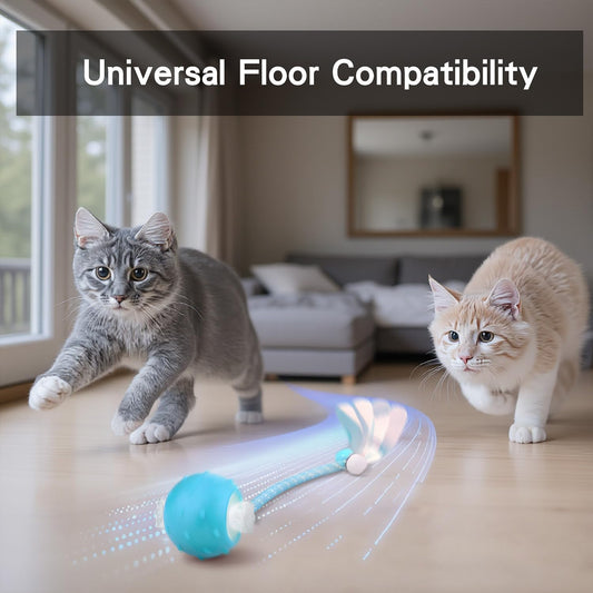 Interactive Cat Toys Ball for Indoor Cats, Automatic Agile Rolling Cat Ball with Elastic Mesh Tail, Bird Chirping & Motion Activated, 2 Tail Accessories, Kitten Toy for Bored (Blue)