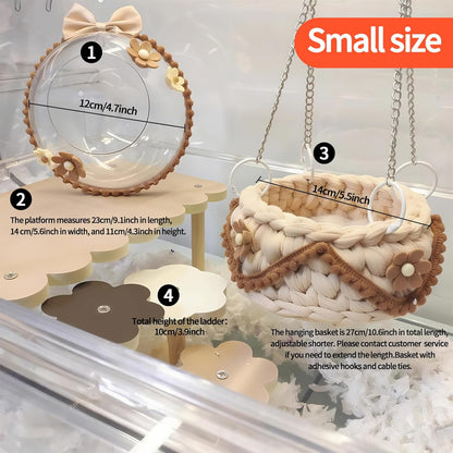 4-Pack Wooden Rat Cage Accessories - Platforms, Ladders & Hammocks Set for Chinchillas, Hamsters, Gerbils (for Iron/Wooden, Acrylic Hamster Cages + Customizable Layout) (9.1x5.6x4.3)