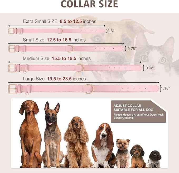 Airtag Leather Dog Collar for Small Medium Large Dog Adjustable Soft Padded Air Tag Puppy Collar Heavy Duty Metal Buckle Collar with Anti-Lost Airtag Holder Protective Case,M,Pink