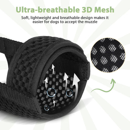Mayerzon Dog Muzzle with Hook and Loop for Large Medium Small Dogs, Patented Soft Mesh Beagle Labrador Puppy Muzzles for Biting Chewing Grooming, Breathable, Adjustable, Allows Panting (Black, S)
