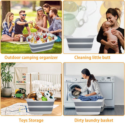 Collapsible Pet Bathtub, 7.1 Gal (27L) - Foldable Bathing Tub with Drain Plug for Dogs & Cats Under 30 lbs - Multi-Use as Laundry Basket, Storage Organizer, Camping Sink (Grey)