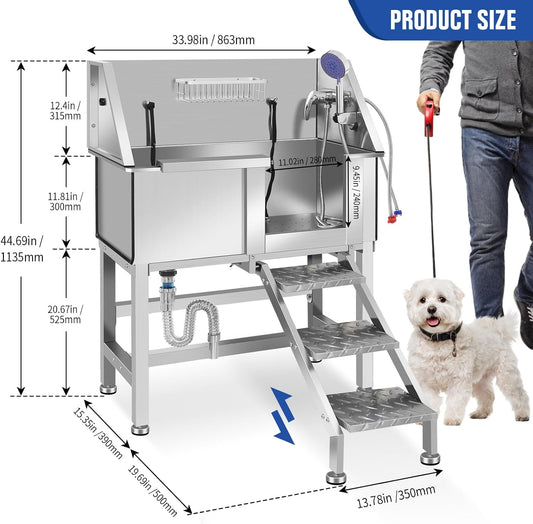 Professional Dog Washing Station, Stainless Steel Dog Bathing Station, Dog Wash Station, Storage Drawer, Upgrade Parts, Home, Commercial,34" R-RAMP