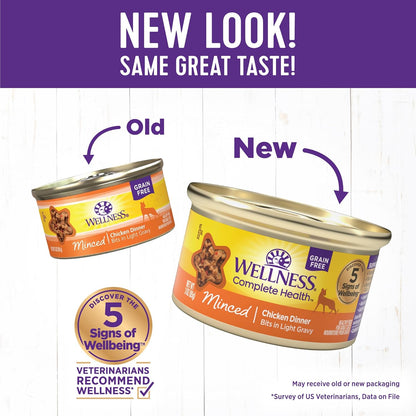 Wellness Complete Health Minced Adult Wet Cat Food, Natural, Protein-Rich, Grain Free, 3 Ounce , 24 Pack, (Chicken Entrée)