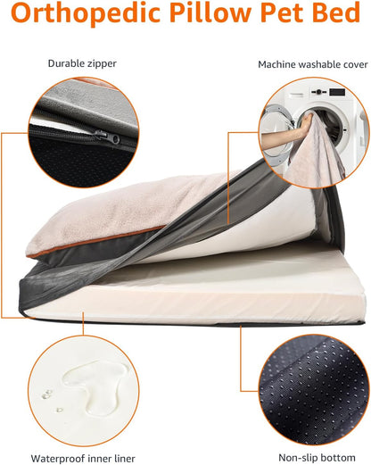 Amazon Basics Dog Bed with Cooling Gel Memory Foam, Pressure-Relief Support for Dogs up to 90lbs, Non-Slip Bottom, Machine Washable Cover, Extra Large Sized (40" x 30"), Grey