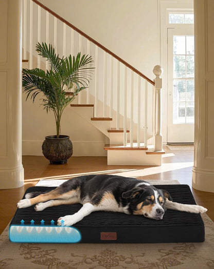 OhGeni Orthopedic Waterproof & Machine Washable Dog Bed for Medium Large Pets, Suitable for Crates, 25D Egg Crate Foam, Non-Slip Bottom & Removable Cover, Invisible Zipper, 35 Inches(Black)