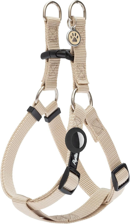 PUPTECK No Pull Dog Harness Soft Adjustable Basic Nylon Step in Puppy Vest Outdoor Walking with ID Tag and A-ir Tag Case, Cream, XS