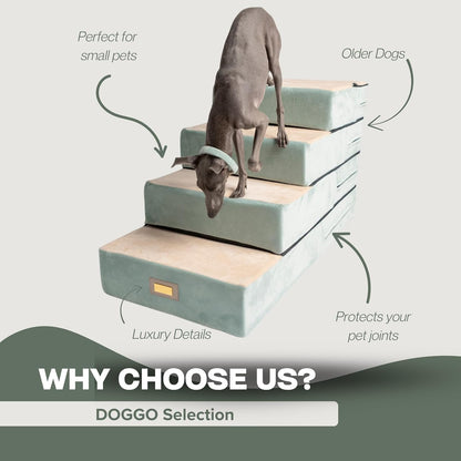 All-in-One Adjustable Dog Stairs – 5-Step Premium Pet Ramp for Small to Large Dogs – Sturdy, Non-Slip & Versatile for Beds, Sofas & More - Soft Cover, Modern Design (Green)