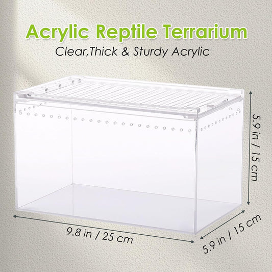 Acrylic Reptile Terrarium Enclosure 9.8" x 5.9" x 5.9" Magnetic Tarantula Breeding Box Transparent Insect Habitat for Jumping Spider Hermit Crab Lizard Sling Isopods Horned Frog Snake Gecko