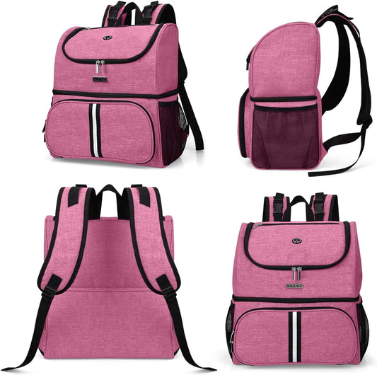 BAGLHER Pet Travel Bag, Double-Layer Pet Supplies Backpack (for All Pet Travel Supplies), Pet Travel Backpack with 2 Silicone Collapsible Bowls and 2 Food Baskets Pink - Pawvie