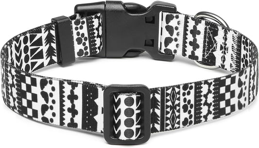 Mercano Adjustable Dog Collar - Special Design Patterns, Soft Nylon Comfortable Durable Pet Collar for Small Medium Large Dogs (L, Black White A)