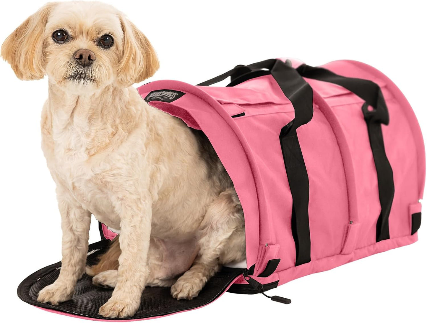 SturdiBag Pro 2.0 Pet Travel Carrier with Flexible Height for Cats and Dogs | Soft Sided Pet Carrier Bag with Safety Clips and Seatbelt Straps for Airplane or Car Travel | Large, Soft Pink - Pawvie