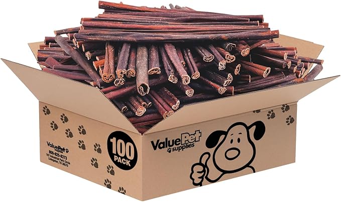 ValueBull Collagen Sticks for Small Dogs, 12 Inch Thin Chews, Natural Dog Treats, 100 Count Bulk Pack - Supports Joints, Skin & Coat with Chondroitin & Glucosamine