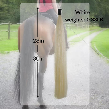Horse Tail Extension with Braided Horsehair Loop, Blunt Cut Bottom, 3/8 lb, 28-30 inches (Pure White)