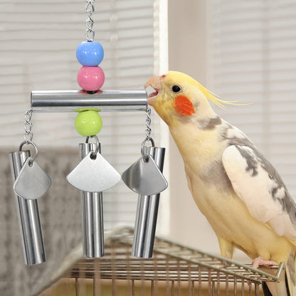 Bird Stainless Steel Bells String Parrot Hanging Chew Toy for Parakeet Cockatiel Cockatoo Conure (Silver)