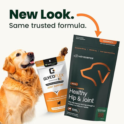 VetriScience Extra Strength Hip & Joint Supplement for Dogs, GlycoFlex 3 – Vet Formulated Glucosamine, MSM & Green-Lipped Mussel Chews for Mobility, Flexibility & Joint Support, Chicken Flavor, 120ct