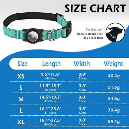 Airtag Dog Collar with Waterproof Air Tag Holder, Integrated Reflective Pet Collar with Soft Padding, Adjustable Nylon Collar for Small Medium Large Dogs, Green, S (11.8"-15.7")