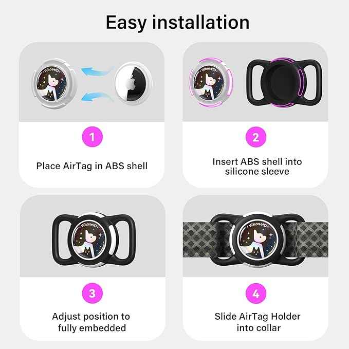 Waterproof Airtag Dog Collar Holder, Silicone & ABS Airtag Holder for Dog & Cat Collars, Ultra-Durable, Lightweight and Protective Airtag Case (Black-1, Regular)