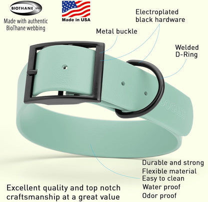 Dogline Biothane Waterproof Dog Collar Strong Coated Nylon Webbing with Black Hardware Odor- Proof for Easy Care Easy to Clean High Performance Fits Small Medium or Large Dogs, Sage Green