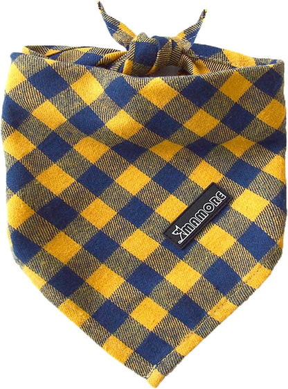 Adjustable Plaid Dog Bandanas,1PC Soft Washable Cotton Triangle Bib Kerchief Scarfs for Small Medium Large Dogs and Cats(Square Yellow, Small)