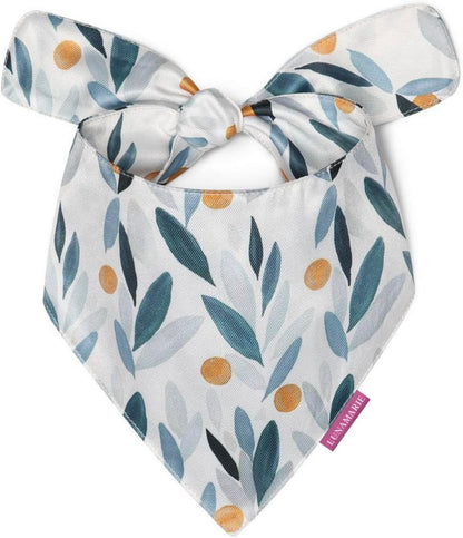 LunaMarie - Luxury Pet Birthday Bandanas -Premium & Silky Poly Fabric | 100% Handmade | Custom Shape Dual Layered (Green/Orange Floral, Large)