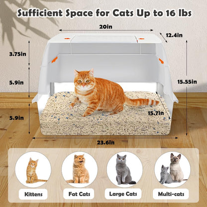 Vivifying Stainless Steel Litter Box with Lid, XL Side Entry Extra Large Litter Box for Big Cats & Kitty, Removable Enclosed Metal Cat Pan with High Sided Enclosure, Scoop, Mat, Footboard (Beige)