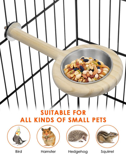 KATUMO Bird Perch Feeding Cup Birds Platform Parrot Wood Perch Stand Toy Cage Accessory for Parakeet Lovebird Cockatiel Conure Budgie Small Parrots (L Perch (Pack of 2))