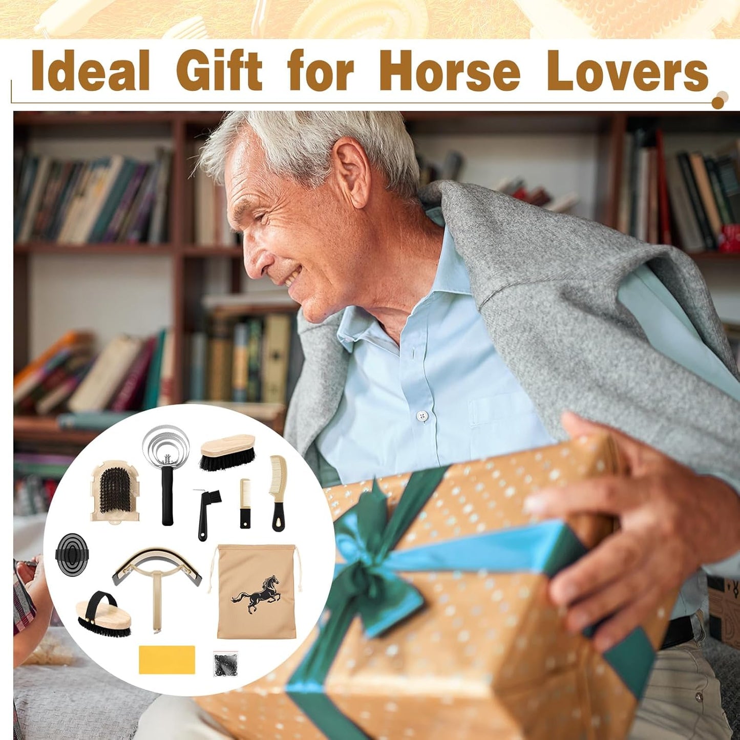 Abbylike 12 Pieces Horse Grooming Kit Racing Festival Tack Room Supplies Horse Brush Sets Equine Care Cleaning Kit Shedding Grooming Massaging Tools(Black)