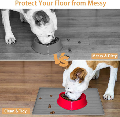 18" x 12" Dog Food Mat, Silicone Pet Mats for Food and Water, Nonslip Pet Feeding Mats for Floors, Dog Cat Bowl Mat with Raised Edges, Dark Green