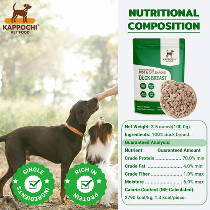 Freeze-Dried Duck Dog Treats, 3.5oz(100.0g), 100% Single Ingredient, High Protein Training Treats, Natural & Raw, No Additives, Grain Free, Gluten Free