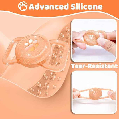 SANKALA Luminous Airtag Dog Collar Holder, [1 Pack] Glitter Waterproof Airtag Holder for Dog, Silicone Full Body Covered Anti-Lost Protective Airtag Case - Fits All Width Collars, Orange Glitter