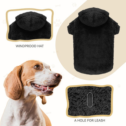 Fuzzy Dog Sweaters for Large Dogs Dog Hoodie Soft Double-Sided Plush Fleece Pet Sweater Clothes Coats Pet Hoodie Sherpa Hooded Sweatshirt(Black-XL)