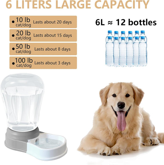 1.58 Gallon Automatic Dog Water Bowl Dispenser, Large Capacity Water Feeder for Cats and Dogs, BPA-Free, 1.58 Gallon Grey