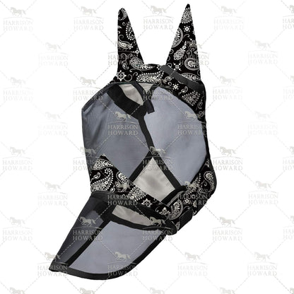 Harrison Howard LumiVista Horse Fly Mask Long Nose with Ears UV Protection for Horse Pine Cones L Full Size