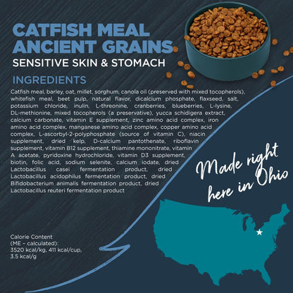 Blackwood Sensitive Skin & Stomach Dry Dog Food, Catfish Meal & Brown Rice with Ancient Grains, 24 Pound Bag with Prebiotics & Probiotics to Promote Gut Health