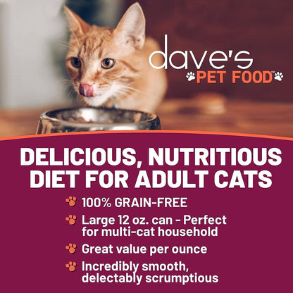 Dave's Pet Food Grain Free Canned Cat Food (Turkey & Giblets Pate), Made in USA Naturally Healthy Canned, Canned Pate, 12.5 oz Cans (12 Pack)