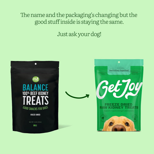 Get Joy Freeze Dried Superfood 100% Beef Kidney Dog Treats, 4 Ounce Bag (Pack of 3), Single Ingredient Organ Meat, High Protein, Immune Health, Muscle Repair, Grain Free, Gluten Free, Made in USA