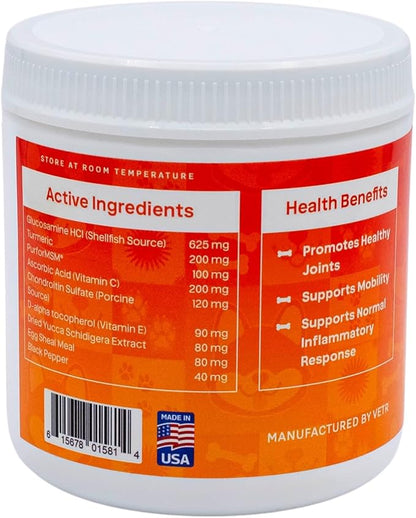 Vetr Hip and Joint Chicken Flavored Chews for Dogs - Glucosamine Chondroitin MSM Supplement - 120 Chewable Tablets - Vet-Formulated in USA
