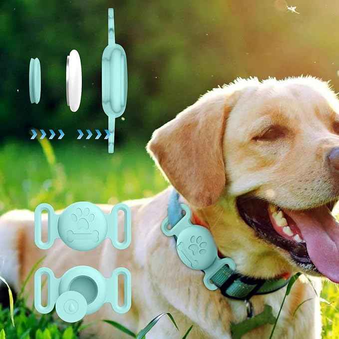 2 Pack Case for Airtag Dog Cat Collar Holder, Soft Silicone Anti-Lost Waterproof Protective Case Compatible with Apple Airtag, for Pet Dog Cat Collars Holder