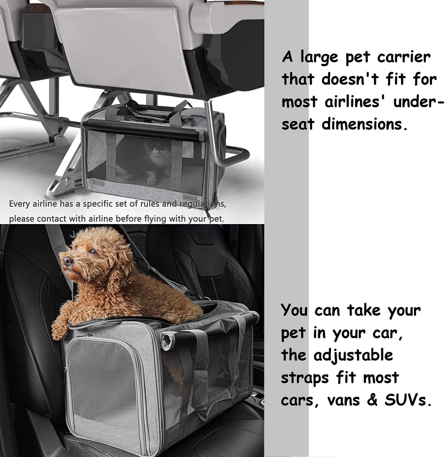 Pet Carrier for Large Cats, Soft-Sided Cat Carrier for Medium Big Cats and Puppy up to 20lbs, Washable Dog Carrier Privacy Protection for Home Outdoor Travel - Pawvie