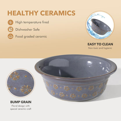 Ceramic 8.7inch Dog Bowl for Large Dog, Basic Food and Water Bowl for Replacement, Wide Opening Rounded Edge(Single Bowls, Reactived Glaze -Grey)