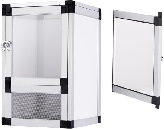 8" x 8" x 12" Bright White Reptile Cage, Rainforest Habitat with Acrylic Door, Ventilated Terrarium for Geckos, Frogs, Snakes, Easy Assembly