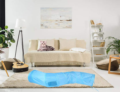 iCAGY Cat Tunnel for Indoor Cats Interactive, Rabbit Tunnel Toys, Pet Toys Play Tunnels for Cats Kittens Rabbits Puppies Crinkle Pop Up Blue 47" Shape S