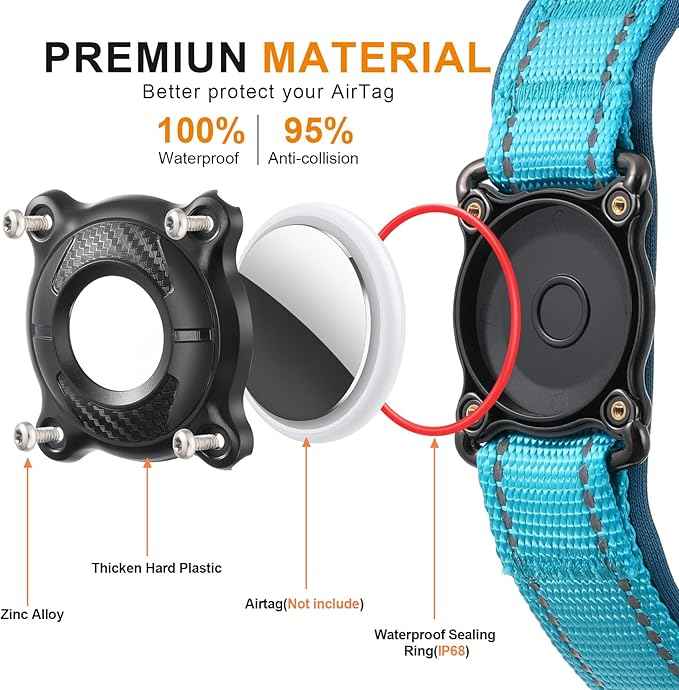 Airtag Dog Collar with Martingale Design, IP68 Waterproof Air Tag Collar Holder, Adjustable Reflective Soft Padded Nylon Dog Collar for Large Medium Small Dogs