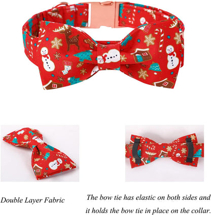 Lionet Paws Christmas Dog Collar with Bowtie, Dog Bowtie Collar with Metal Buckle for Dogs, Adjustable Comfortable Dog Collar Girl Boy Gift, XL, Neck 16-26 in