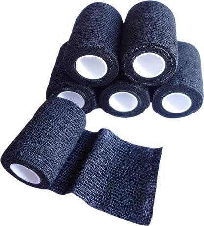6 Pack 3" x 5 Yards Self Adhesive Bandage Wrap Breathable Cohesive Vet Wrap for Pets, Elastic Self-Adherent Tape for Sports, Wrist, Ankle (Black)